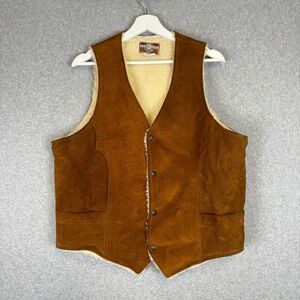 Vintage Pioneer Wear Men's Size 44 Brown Genuine Leather Vest Western Cowboy